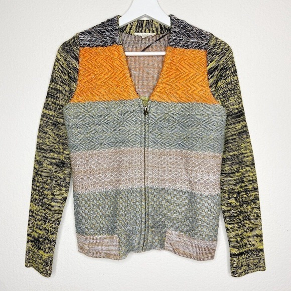 Hem & Thread Colorful Color Blocked Wool Blend Zip Up Cardigan Sweater Sz S - Picture 1 of 8